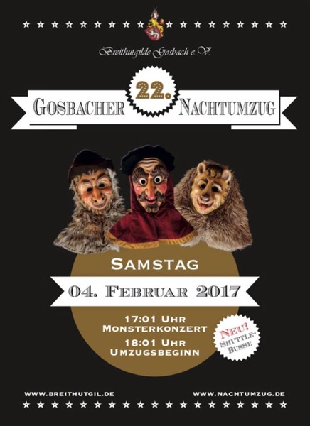 Party Flyer: 22. Gosbacher Nachtumzug am 04.02.2017 in Bad Ditzenbach