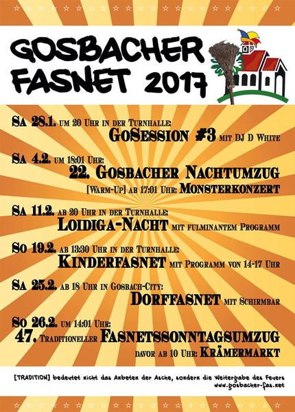 Party Flyer: Fasnetssonntag-Umzug Gosbach am 26.02.2017 in Bad Ditzenbach